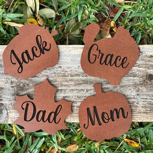 Thanksgiving Pumpkin Place Card Fall Wedding Decor - Friendsgiving Fall Decor Name Cards Laser Engraved Farmhouse Table Personalized Pumpkin