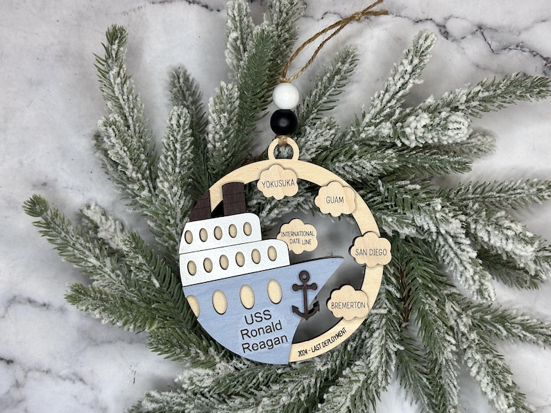 This beautifully crafted customized cruise ship ornament is the perfect way to commemorate your nautical adventures. Handmade with care, this charming ornament can be personalized with your family name, ship name, ports and cruise dates.
