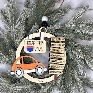 Add a touch of charm to your Christmas tree with our laser engraved wood road trip ornament. Handcrafted with love, this unique piece captures the essence of adventure. Perfect for travel enthusiasts and wanderlust souls! A wonderful gift for anyone who loves hitting the open road. We can add up to 7 locations on this ornament to customize this to your favorite adventure. Order yours today!