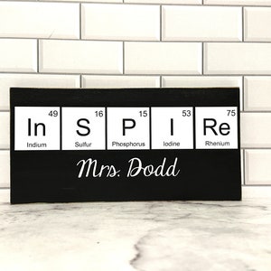Science Teacher Inspire Sign ~ Gift Desk Name Plate ~ Periodic Table End Of School Teacher Appreciation ~ Chemistry Biology Teacher Gifts