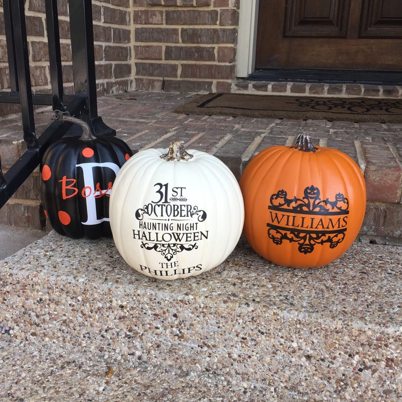 Halloween decal is a great way for you Jack O Lanterns to last even longer this year!  No carve pumpkin stickers easily apply to a real or faux pumpkin.  Great as porch decor, personalized decal or just fun for October 31!  PUMPKIN NOT INCLUDED.