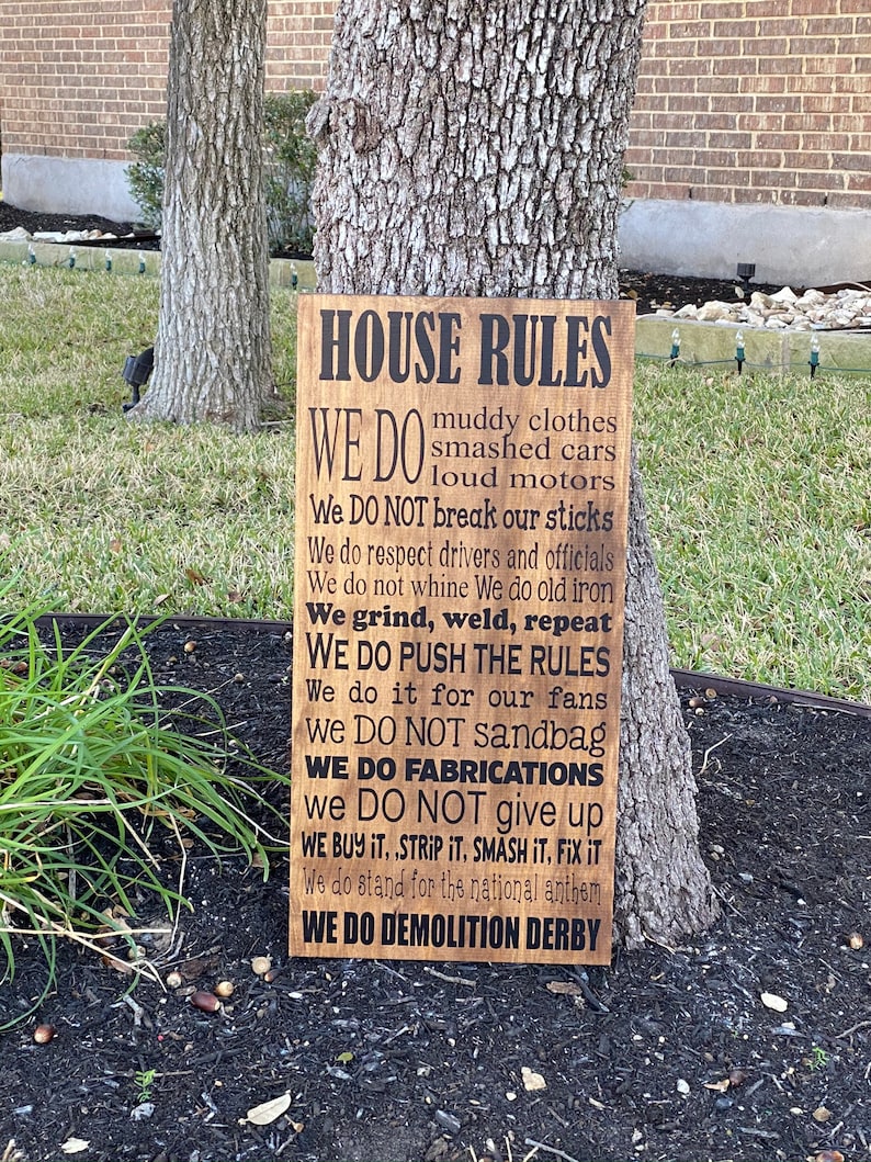 Demolition Derby House Rules Custom Wood Sign Derby Racing Etsy