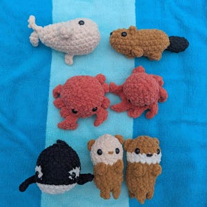Aquatic Animal Amigurumi Pattern Bundle, No-Sew 7-in-1 Mini PNW Crochet PDF in English: Animals Native to the Pacific Northwest
