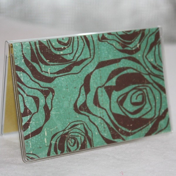Business Credit Debit Card Case - Turquoise Roses