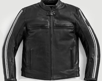 BMW Motorcycle Jacket Leather TwinStripes Men/Women: CE Armor Protected
