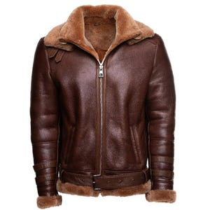 Men&#39;s Brown Sheepskin B3 Bomber Jacket | Shearling Fur Lined Aviator Winter Coat