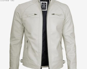 Handmade White Lambskin Leather Biker Jacket: Cafe Racer Style - Etsy