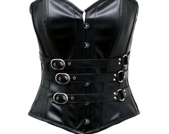 Black Sheepskin Leather Corset | Steel Boned Overbust Bustier