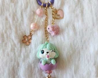 Upcycled Hatchimals Keychain, Kawaii Bag Charm