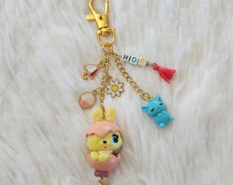 Upcycled Hatchimals Easter Bunny Keychain, Bag Charm