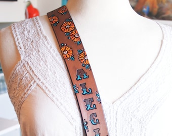 Sunflower Custom Leather Purse Strap- Tooled leather wide crossbody strap - Personalized - Made to Order by Mesa Dreams