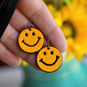 Happy Face Hippie Leather Earrings