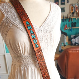 Handcrafted Western Floral Tooled Leather Purse Strap - Custom Personalized Wide Crossbody by Mesa Dreams