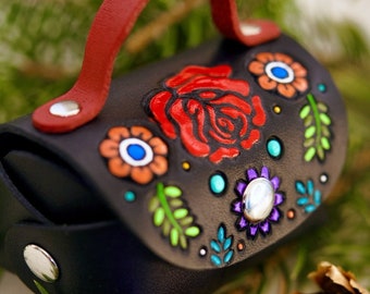 Wildflowers and Rose Leather Mini Purse Keychain