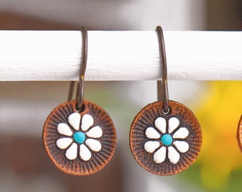 Petite Daisy Leather Earrings