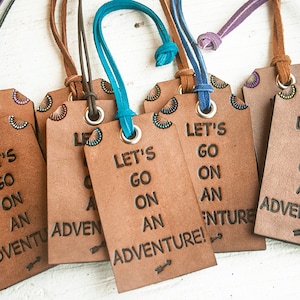 Leather Luggage Tag - Travel Themed Bag Tag - Lets Go On An Adventure