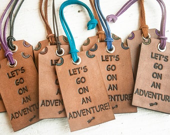 Leather Luggage Tag - Travel Themed Bag Tag - Lets Go On An Adventure