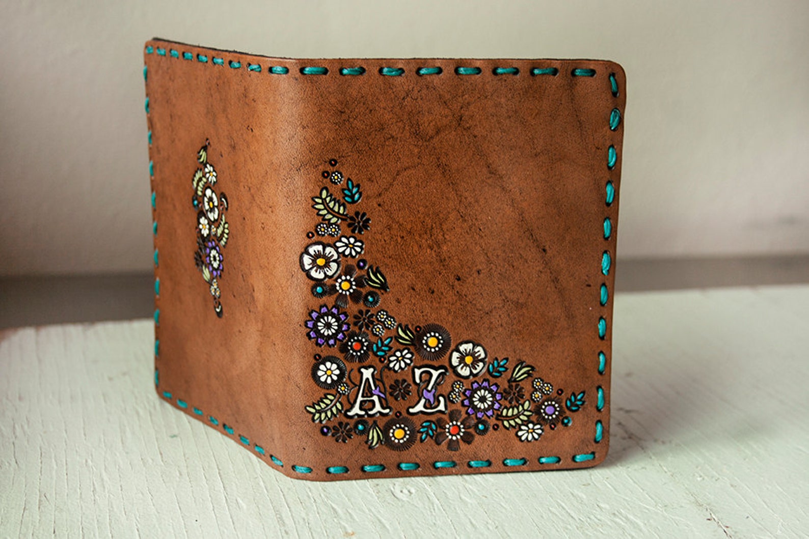 Leather Passport Cover Custom Floral Passport Wallet Hand Etsy
