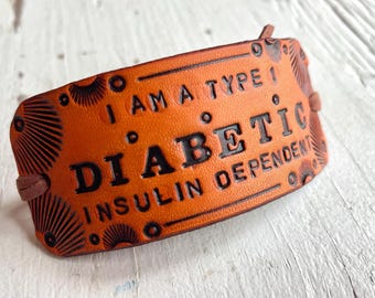 Handmade Type 1 Diabetic Leather Medical Alert Bracelet