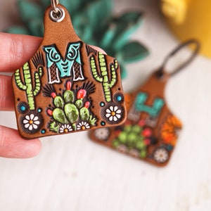 Cow Ear Tag Shaped Custom Initial Leather Key Fob Cacti, Saguaros ...