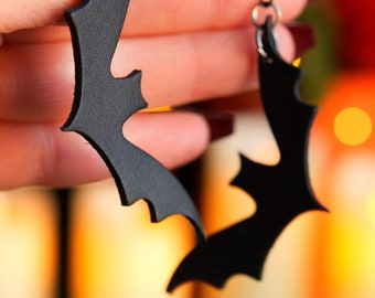 Black Vampire Bat Earrings - Leather Halloween Earrings