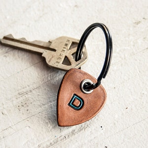 Leather Guitar Pick keychain- Personalize with your initial and colors - key ring, tag - hand cut - perfect for musicians and dad