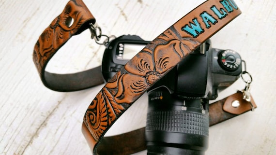 Custom Leather Camera Strap: Western Floral, Personalized
