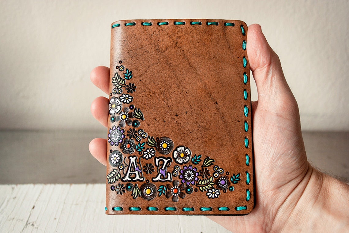 Leather Passport Cover Custom Floral Passport Wallet Hand Etsy