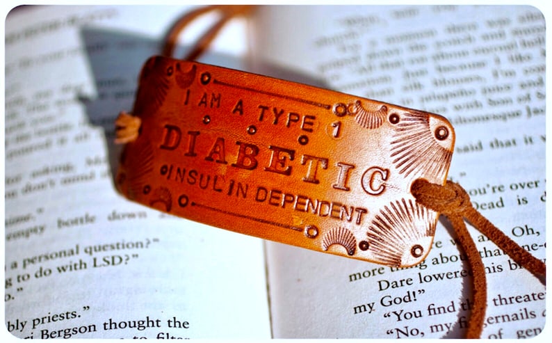 Type 1 Diabetic medical alert bracelet Insulin Dependent Unisex Hand stamped, tooled and stained leather bracelet image 1