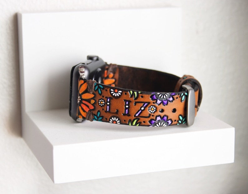 Custom Apple watchband for Layla iwatch strap tooled leather watch band handmade by Mesa Dreams image 2