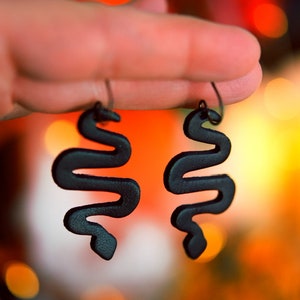 Black Snake Earrings - Leather Halloween Earrings - Elegant Simple Handmade