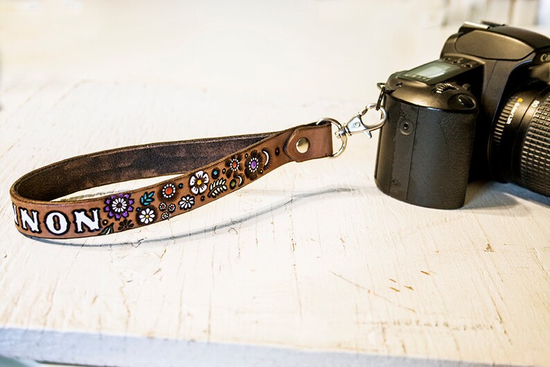 Custom Leather Camera Wrist Strap Or Key Ring Floral ...