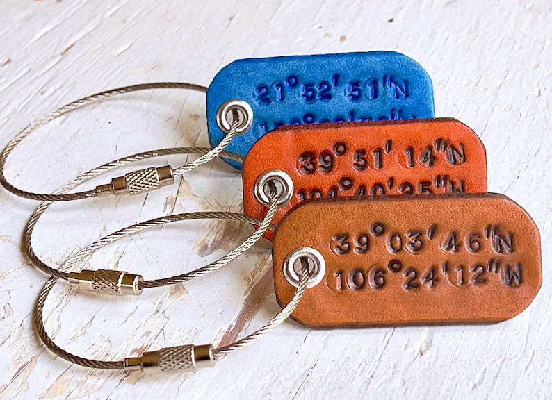 Llavero de cuero personalizado con coordenadas GPS, regalo de aniversario imagen 6