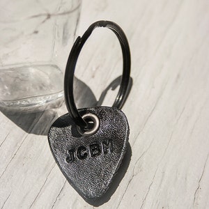 Leather Guitar Pick keychain Personalize with up to 4 characters key ring, luggage tag hand cut perfect for Dad image 2