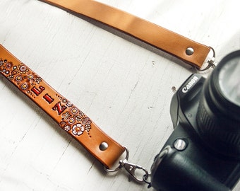 Custom Leather Camera Strap - Wildwood Flower - Floral pattern - Customize with your name and colors - Made to Order by Mesa Dreams