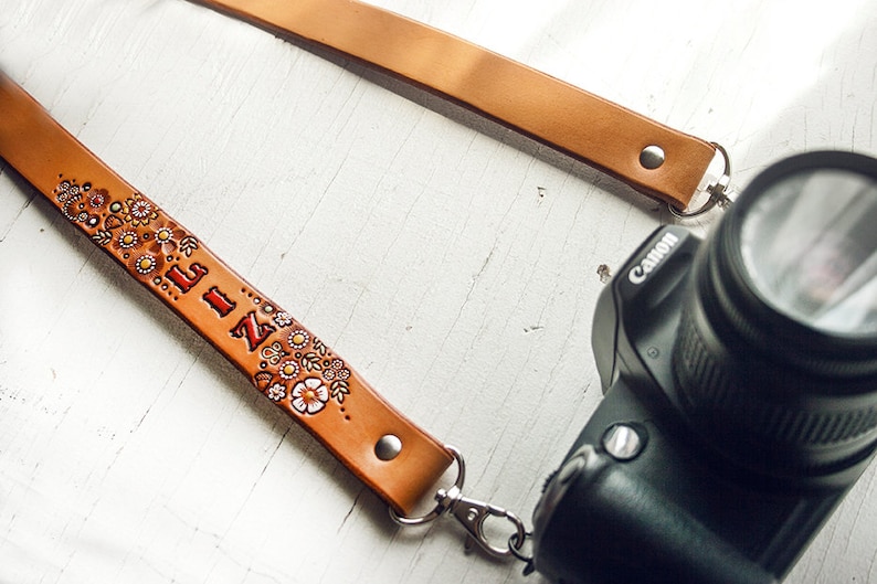 Custom Leather Camera Strap Wildwood Flower Floral pattern ...