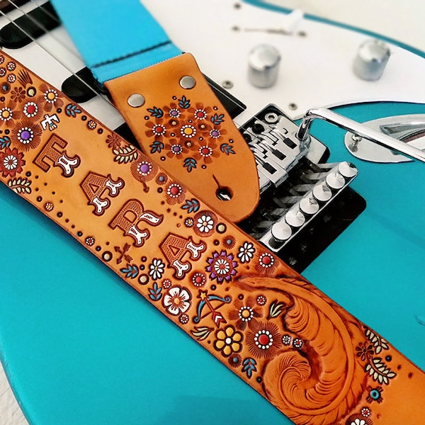 Tooled Leather Guitar Strap Etsy