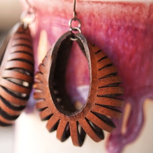 Basket Leather Earrings - Vintage Style Bohemian jewelry - lightweight and 3D Ear Sculptures