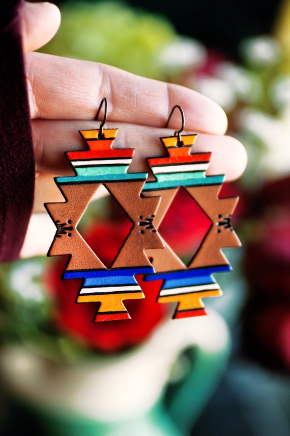 Aztec Serape Leather Earrings Aztec Serape Leather Earrings