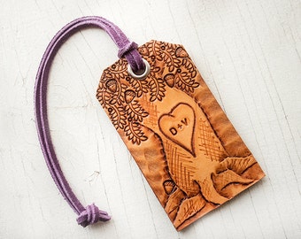 Initial Tree Tag - Leather Luggage Tag - Anniversary Gift - Valentine’s Day Present - Custom Couples Keepsake