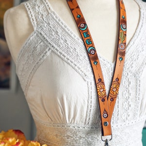 Custom Leather Lanyard - Moon, Sunflowers, Cactus, Daisies - Personalized Badge holder keychain - Mesa Dreams Leather - Keychain - Key Strap