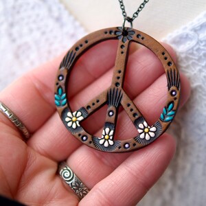 Daisy Peace Sign Leather Pendant Necklace Handmade and Painted to Order Mesa Dreams image 3