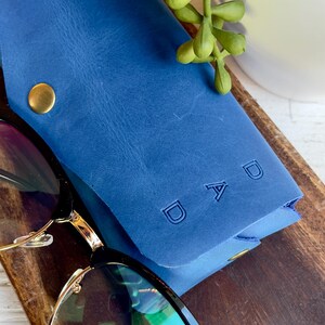 Estuche para gafas de papá - Estuche de cuero suave azul - Hecho a mano