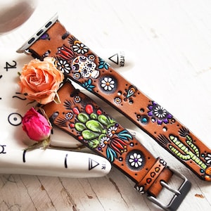 Custom Apple watchband for Layla iwatch strap tooled leather watch band handmade by Mesa Dreams image 8