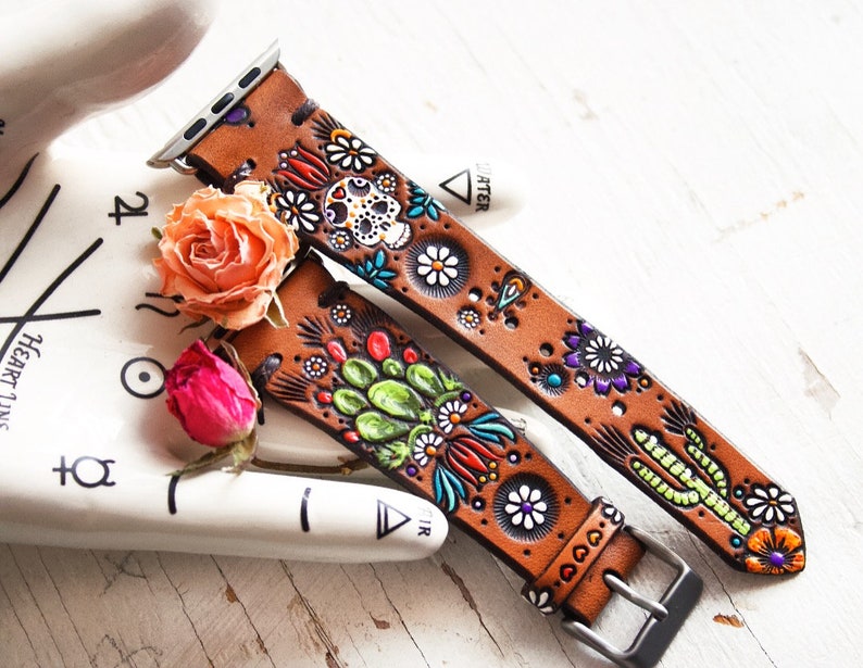 Custom Apple watchband for Layla iwatch strap tooled leather watch band handmade by Mesa Dreams image 8