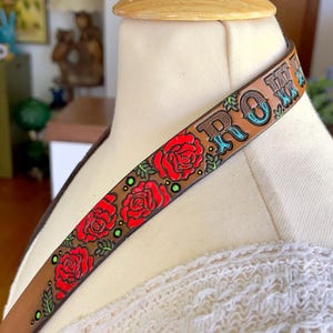 Custom Leather Camera Strap: Hand-Painted Roses, Personalized Floral Design