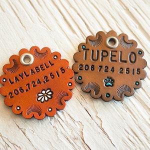 Custom Leather Dog Tag: Hand-Carved Pet ID, Name & Number