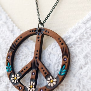 Daisy Peace Sign Leather Pendant Necklace Handmade and Painted to Order Mesa Dreams image 4