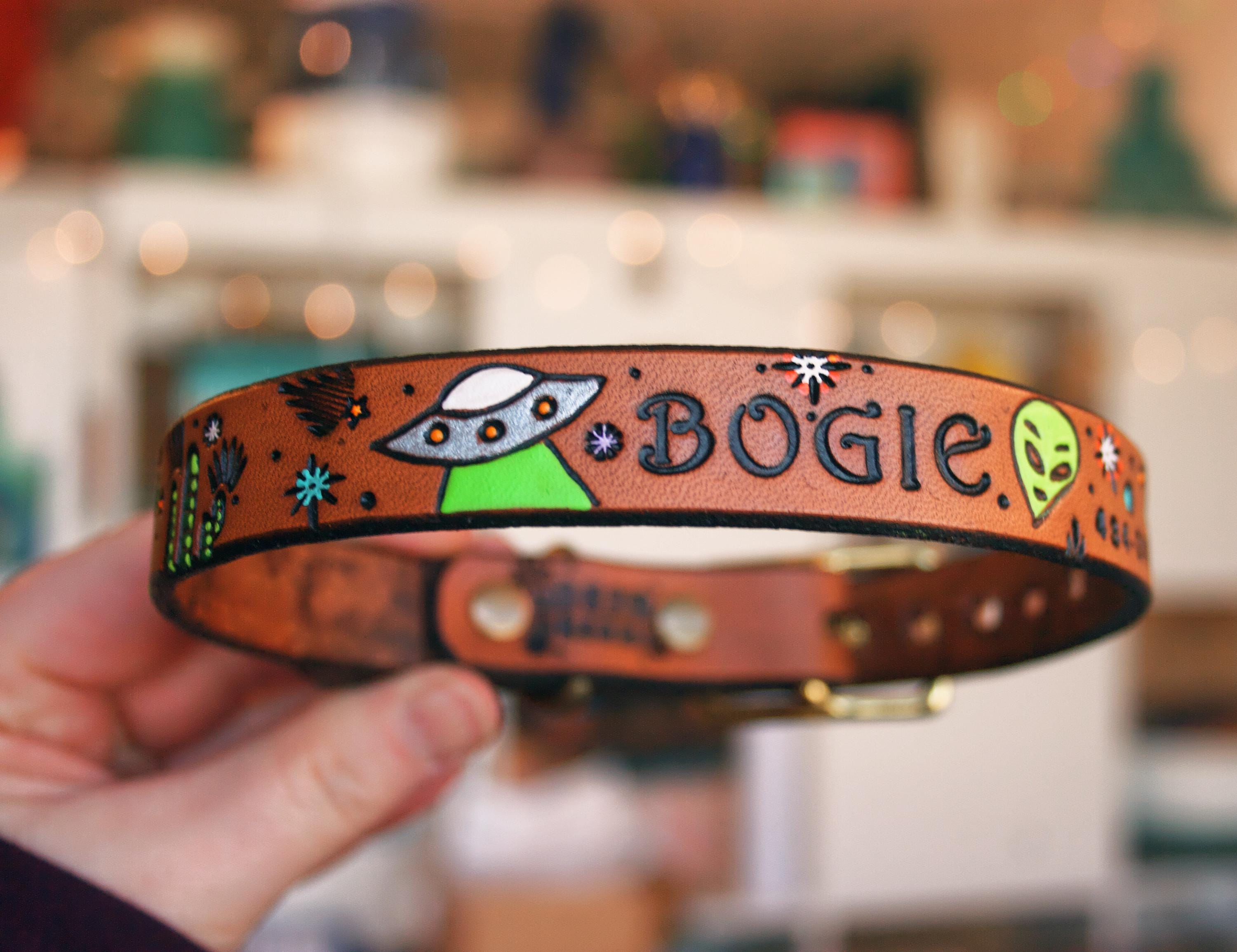 Handmade Tooled Leather Dog Collar: Custom Pet Collar by Mesa Dreams