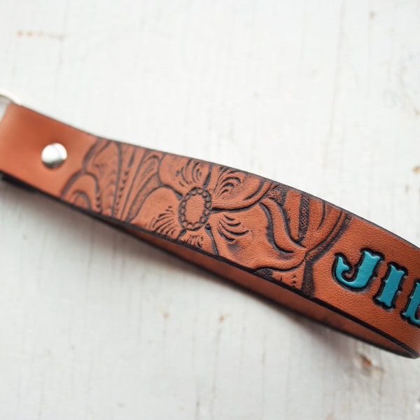 Custom Leather Camera Wrist Strap: Western Floral, Personalized